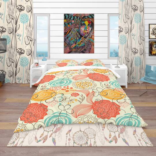 Designart 'Retro Floral Pattern' Bohemian & Eclectic Bedding Set